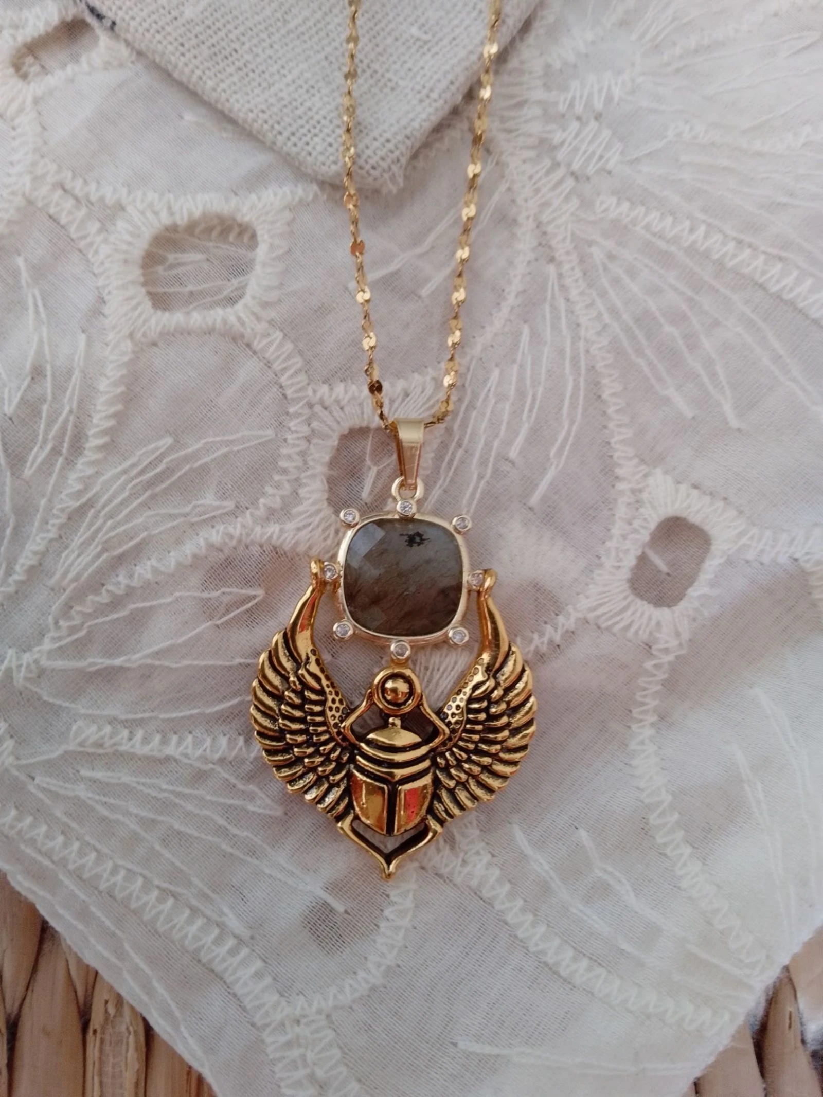 Egyptian Scarab Necklace Labradorite Stone – photo 6